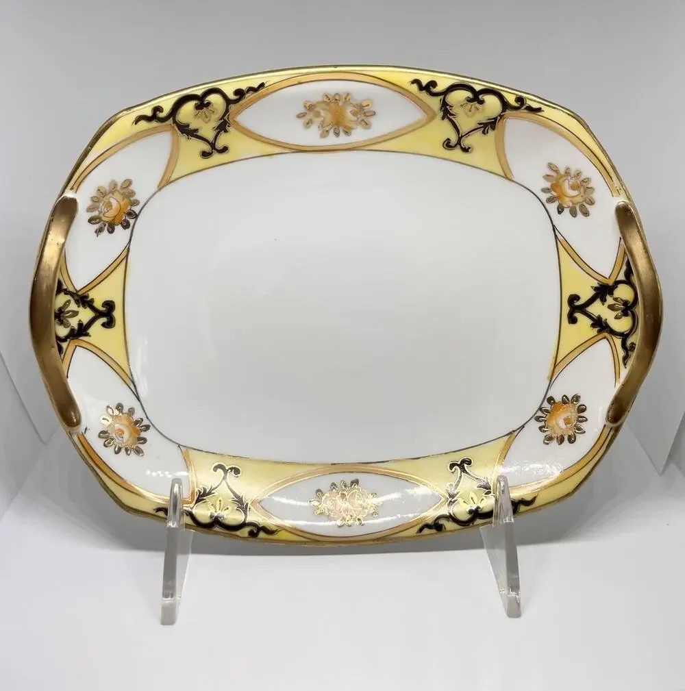 Antique Hand Painted Porcelain Serving Dish Platter Morimura Bros Wreath Mark